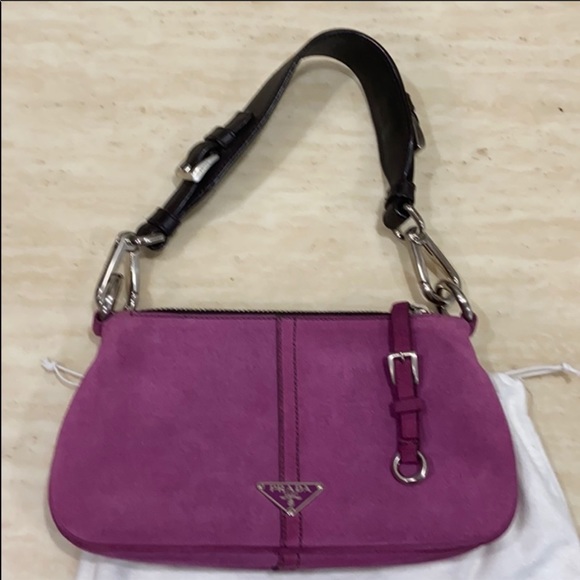 Prada Handbags - PRADA suede purple bag/ clutch.